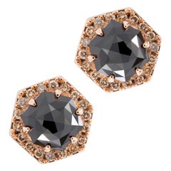 Alex Jona Rose Cut Black Diamond Brown Diamond 18 Karat Rose Gold Stud Earrings
