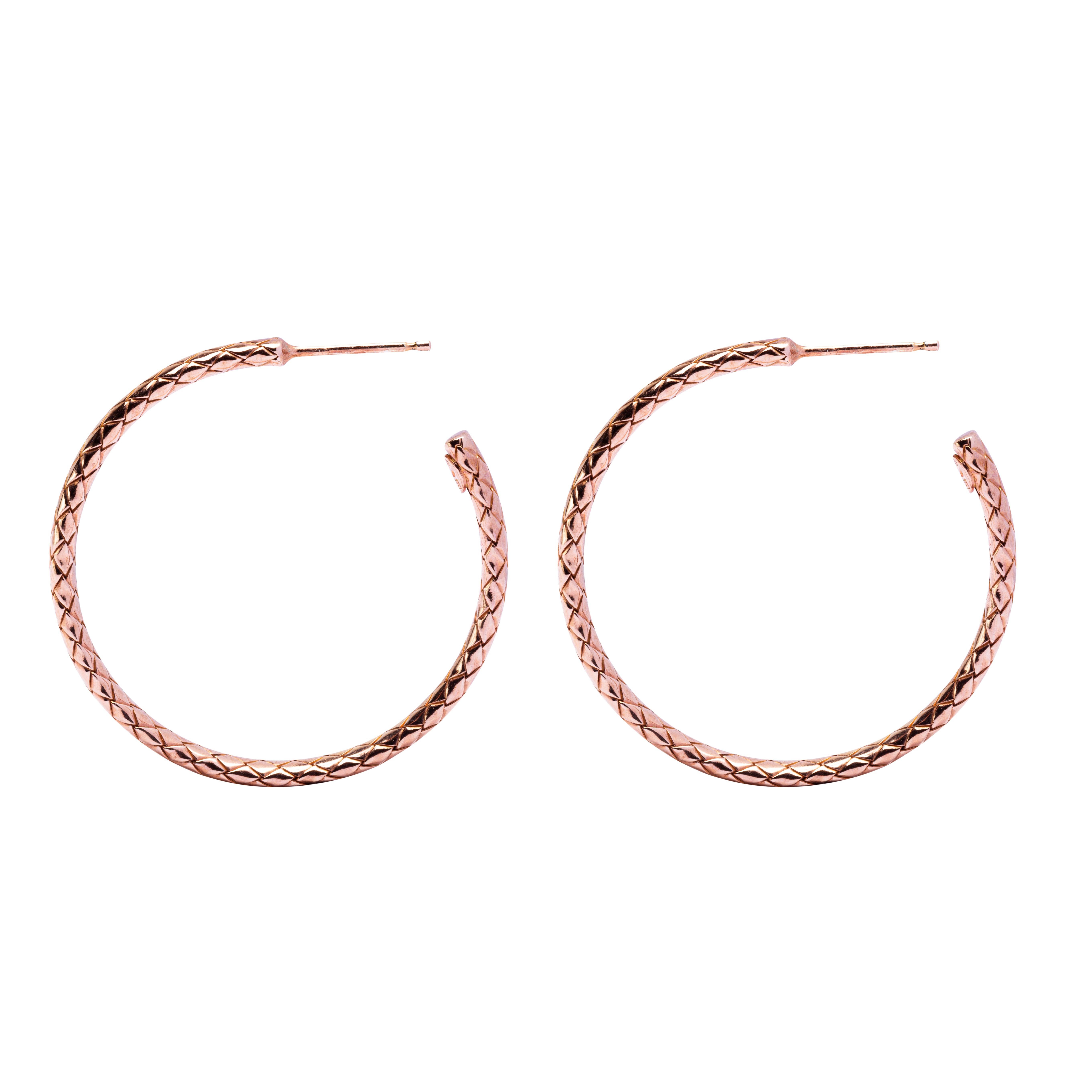 Alex Jona Rose Gold-Plated Sterling Silver Wooven Hoop Earrings In New Condition For Sale In Torino, IT