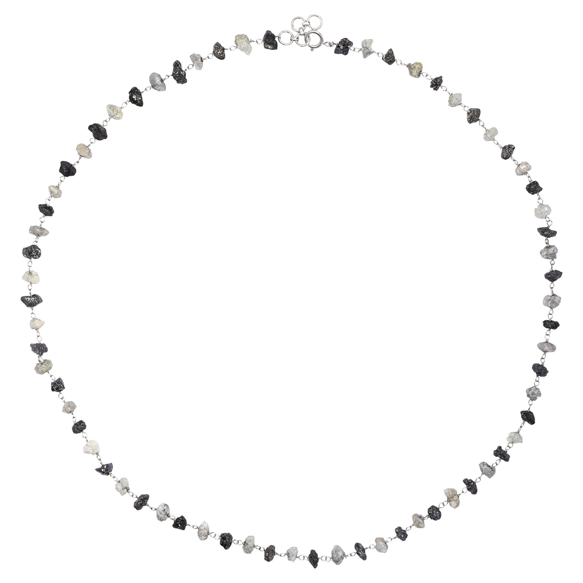 Alex Jona Rough Black and Grey Diamond Necklace in 18 Karat White Gold For Sale