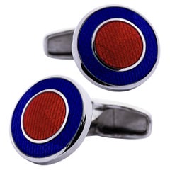 Alex Jona Round Blue Red Fire Enamel Sterling Silver Cufflinks