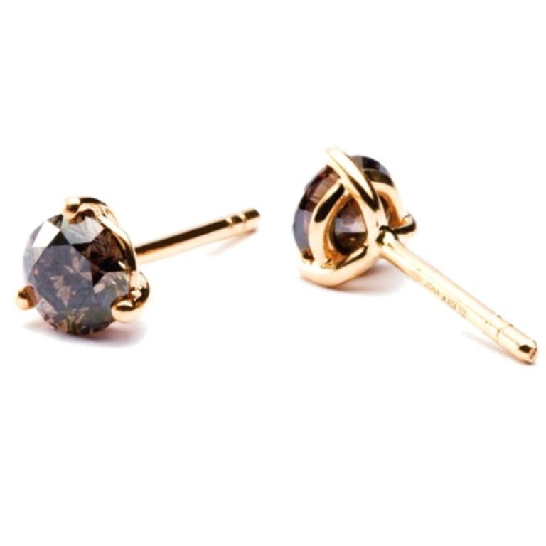 Contemporary Alex Jona Round Brown Diamond Yellow Gold Stud Earrings For Sale