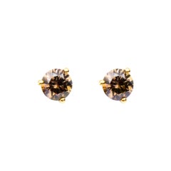 Alex Jona Runde braune Diamant-Ohrstecker aus Gelbgold