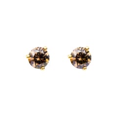 Alex Jona Round Brown Diamond Yellow Gold Stud Earrings