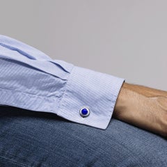 Gemelli in argento Alex Jona con smalto a fuoco rotondo blu chiaro e scuro