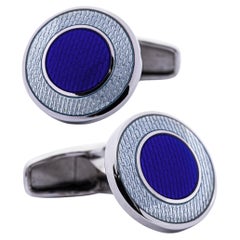 Gemelos de plata de ley con esmalte de fuego azul claro oscuro redondo Alex Jona