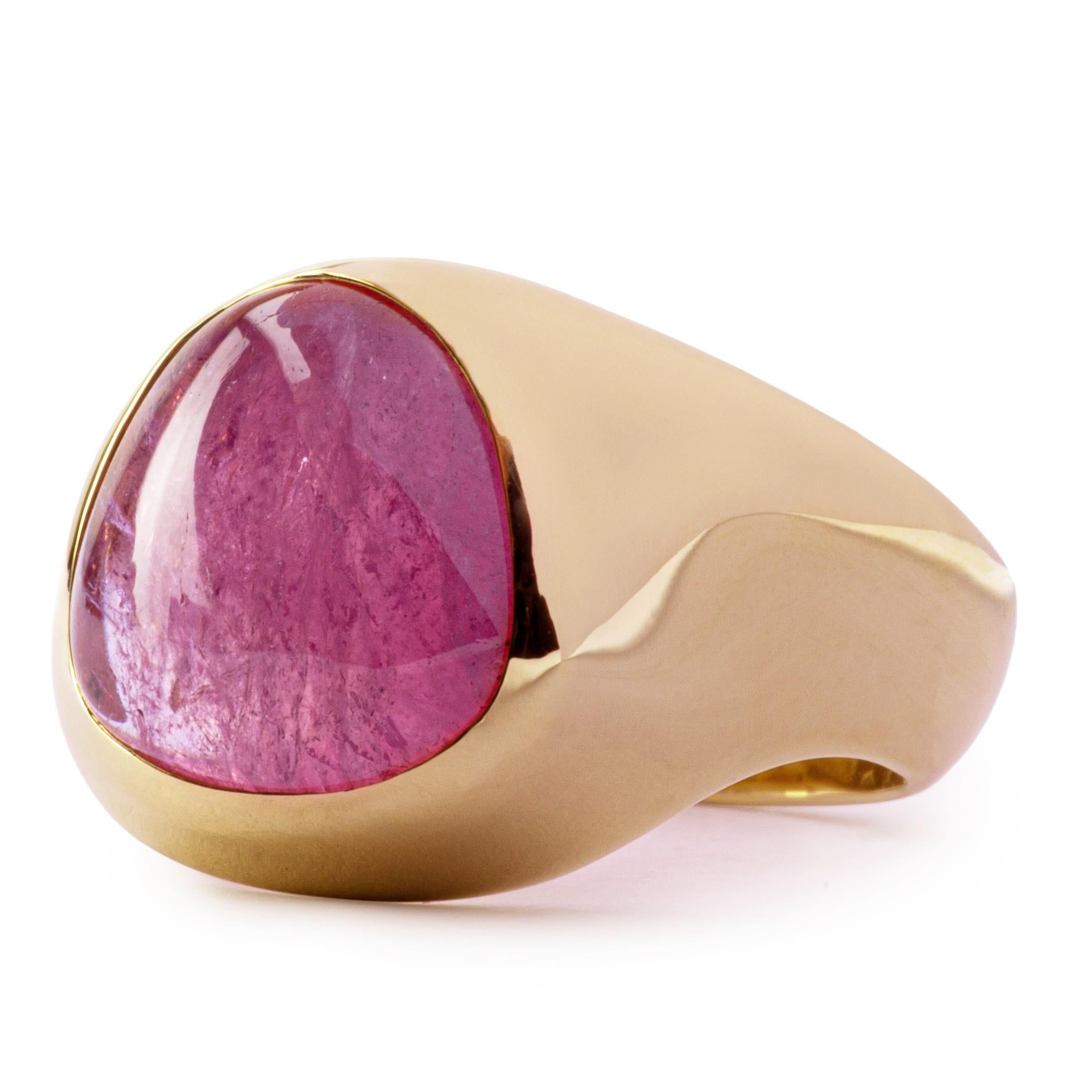 Cabochon Alex Jona Rubelite Tourmaline 18 Karat Rose Gold Band Ring For Sale