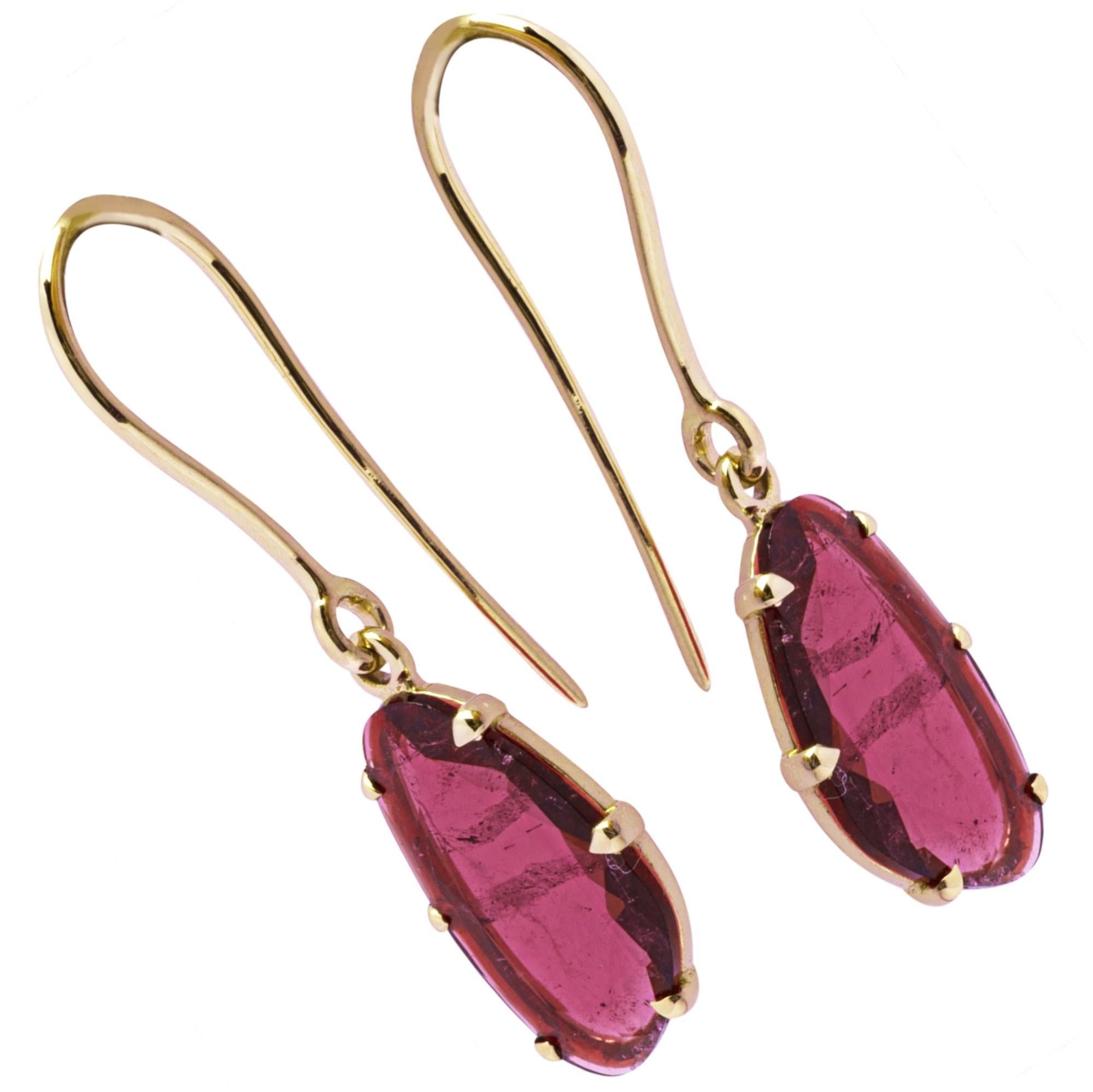 Taille poire Alex Jona, pendants d'oreilles en or jaune 18 carats et rubellite en vente