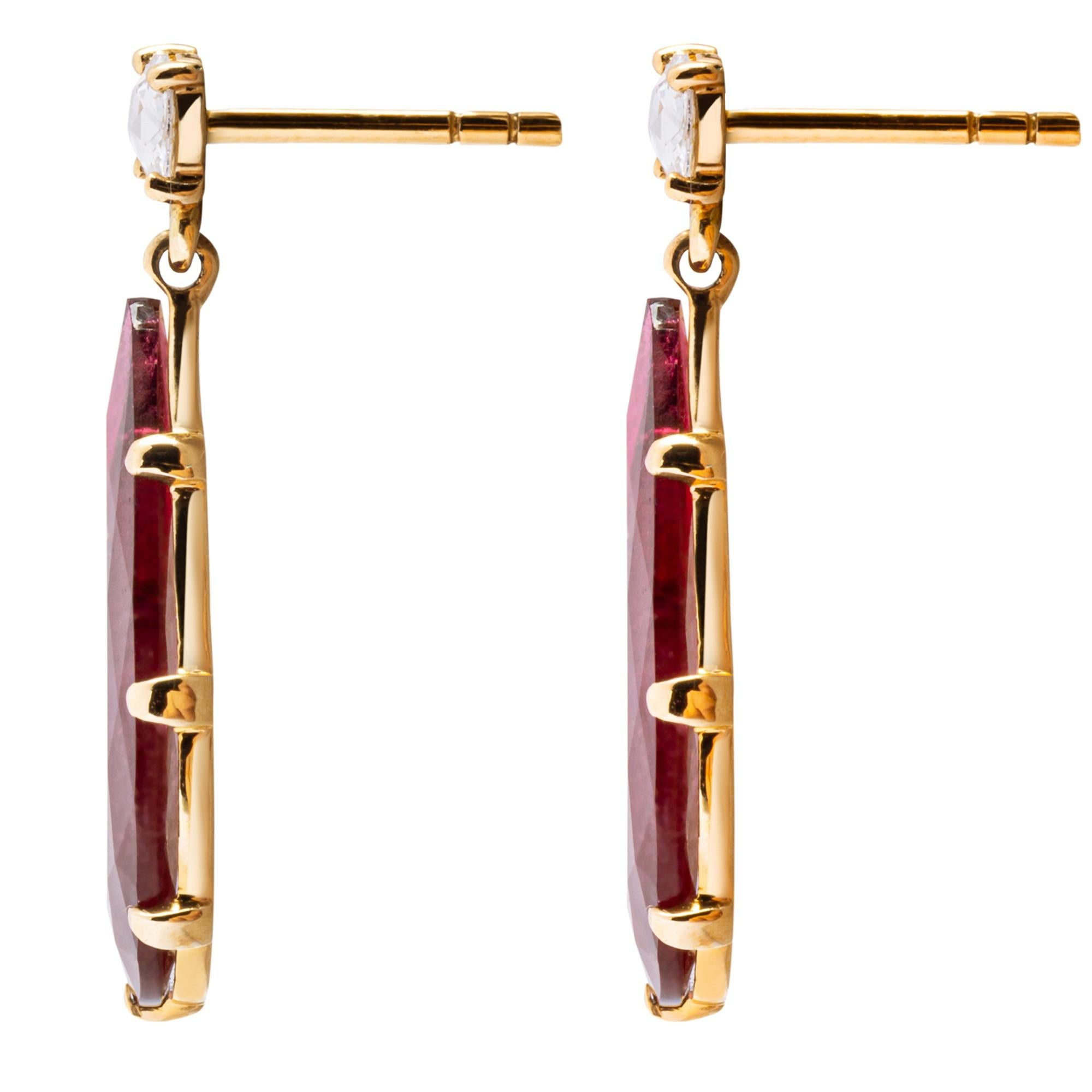 Taglio a goccia Alex Jona, orecchini pendenti in oro rosa 18 carati con diamante rubellite in vendita