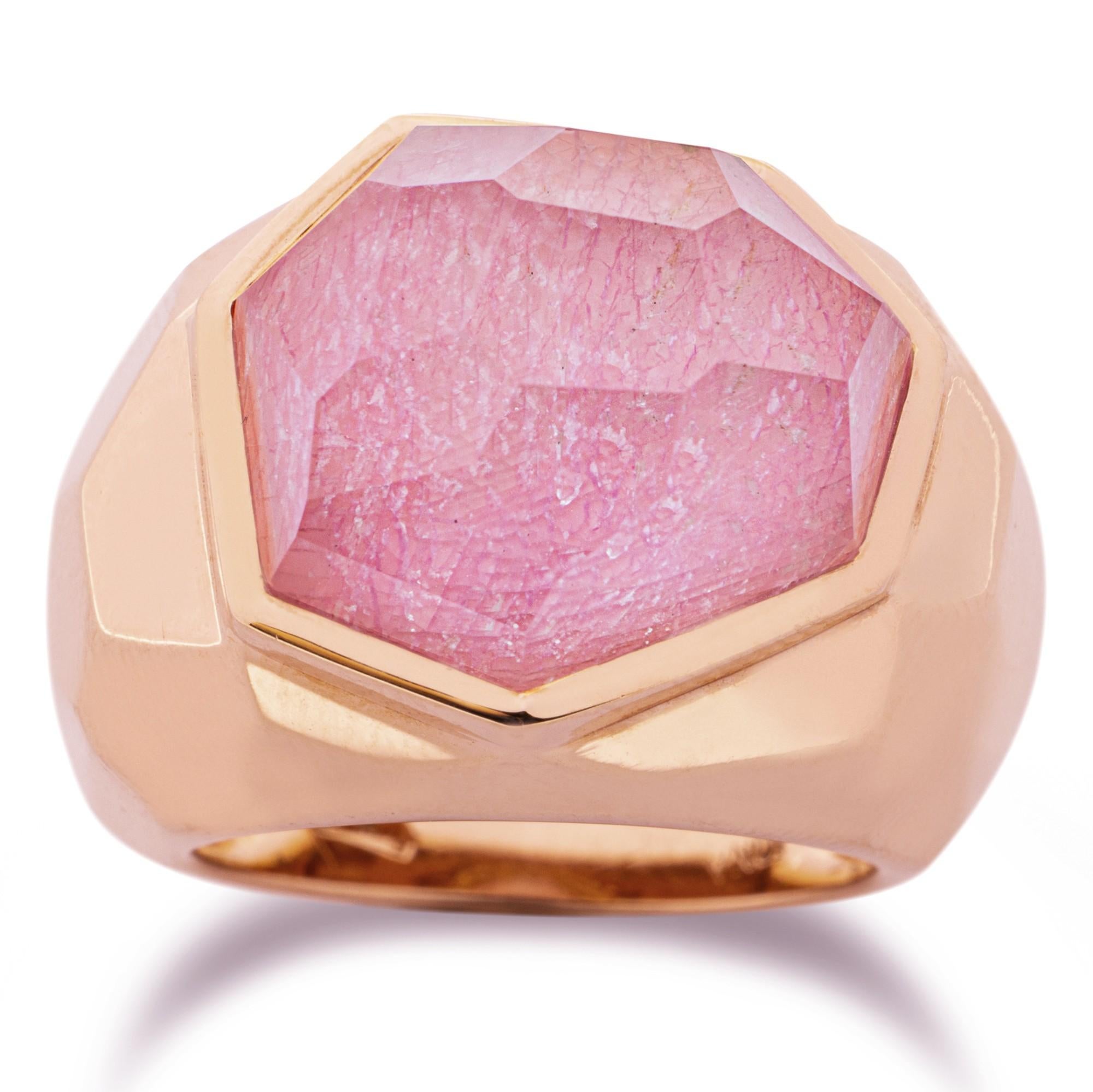Rose Cut Alex Jona Rubellite Quartz 18 Karat Rose Gold Dome Ring For Sale