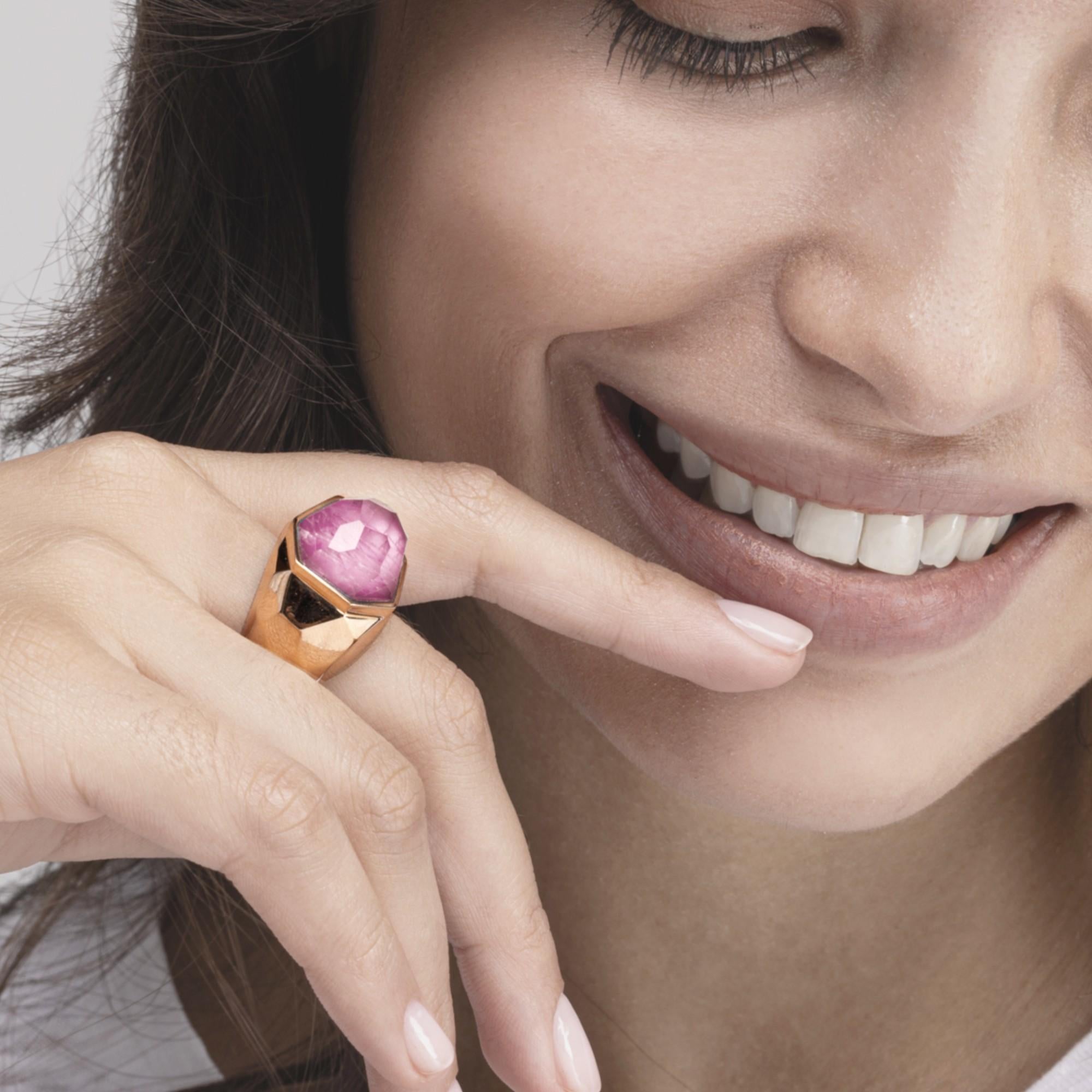Women's Alex Jona Rubellite Quartz 18 Karat Rose Gold Dome Ring For Sale
