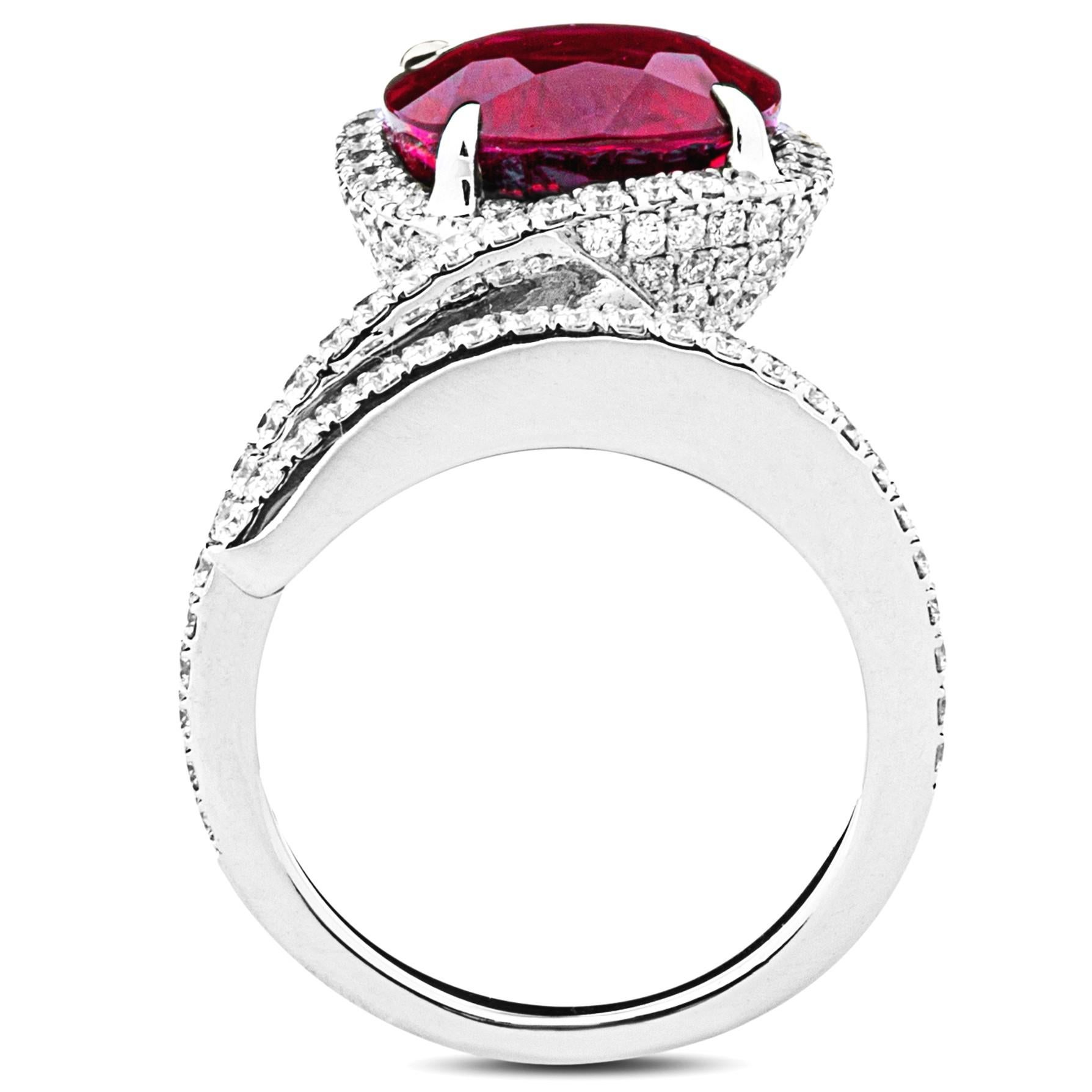 Women's Alex Jona Rubellite White Diamond 18 Karat White Gold Ring For Sale