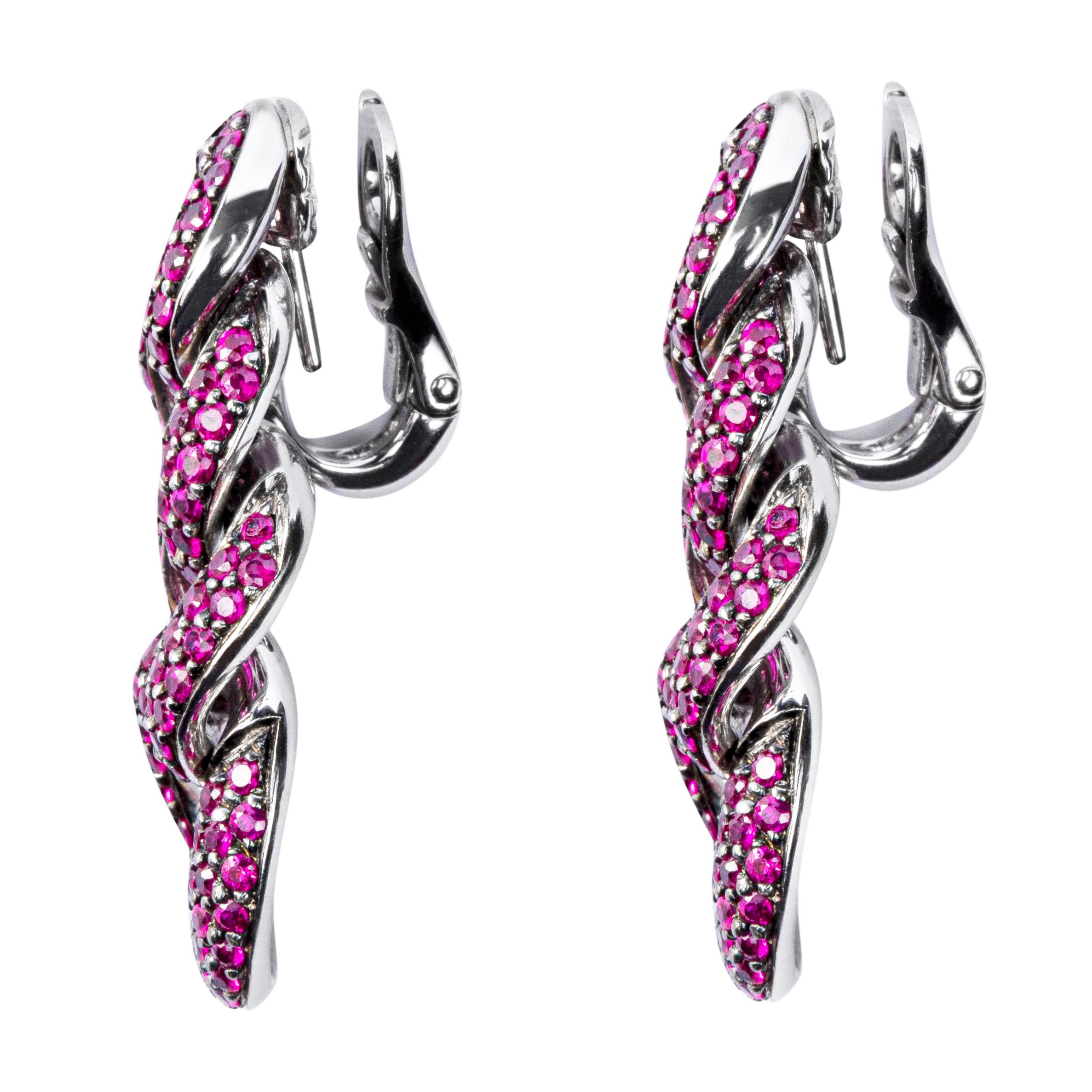 Alex Jona Ruby 18 Karat White Gold Curb Link Chain Clip-On Earrings In New Condition In Torino, IT
