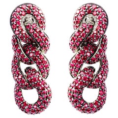 Alex Jona Ruby 18 Karat White Gold Curb Link Chain Clip-On Earrings