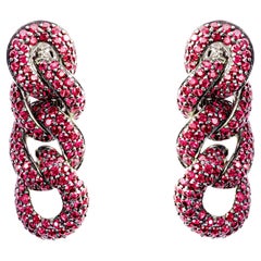 Alex Jona Ruby 18 Karat White Gold Curb Link Chain Clip-On Earrings