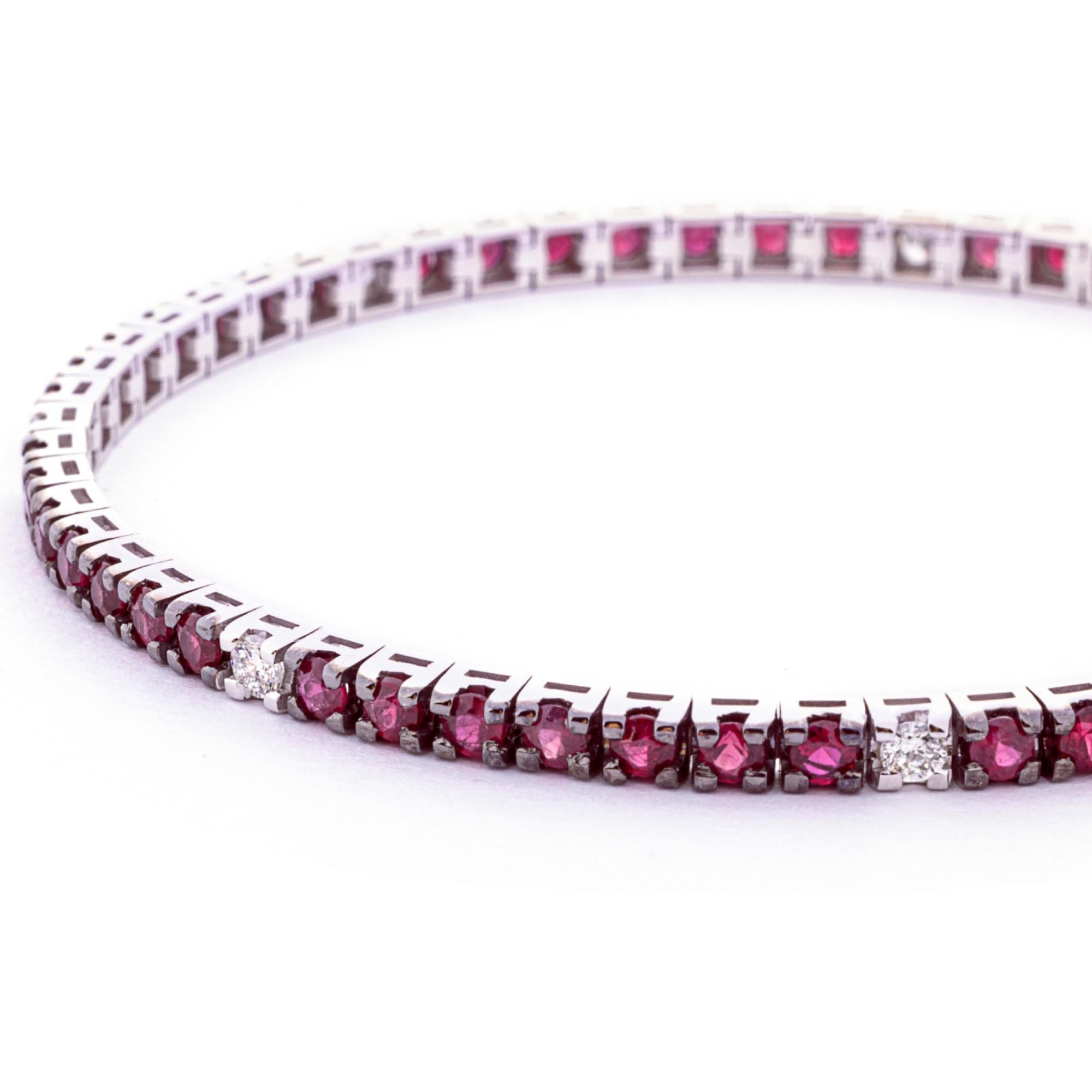 Round Cut Alex Jona Ruby 18 Karat White Gold Tennis Bracelet For Sale