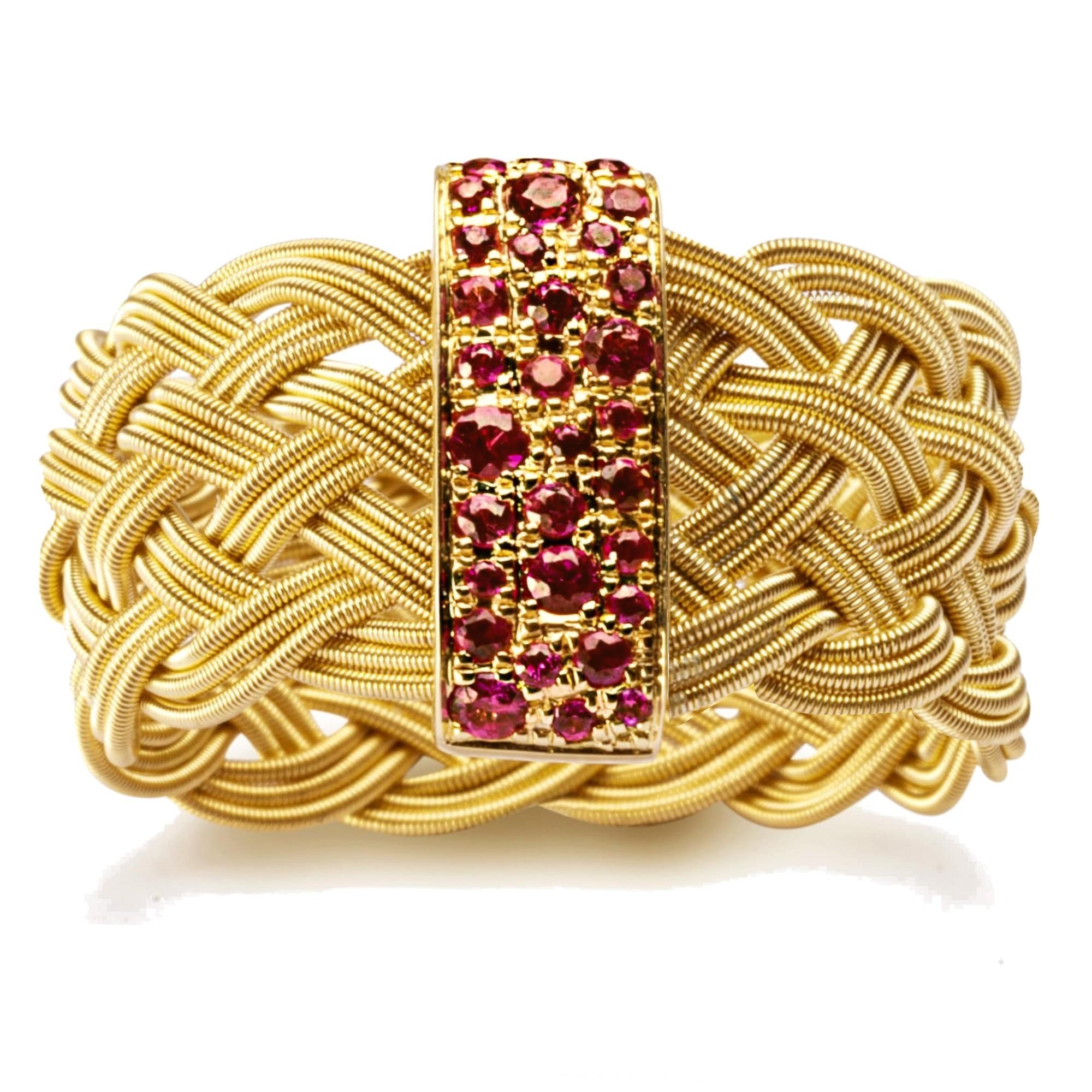 Round Cut Alex Jona Ruby 18 Karat Yellow Gold Filigree Ring Band For Sale