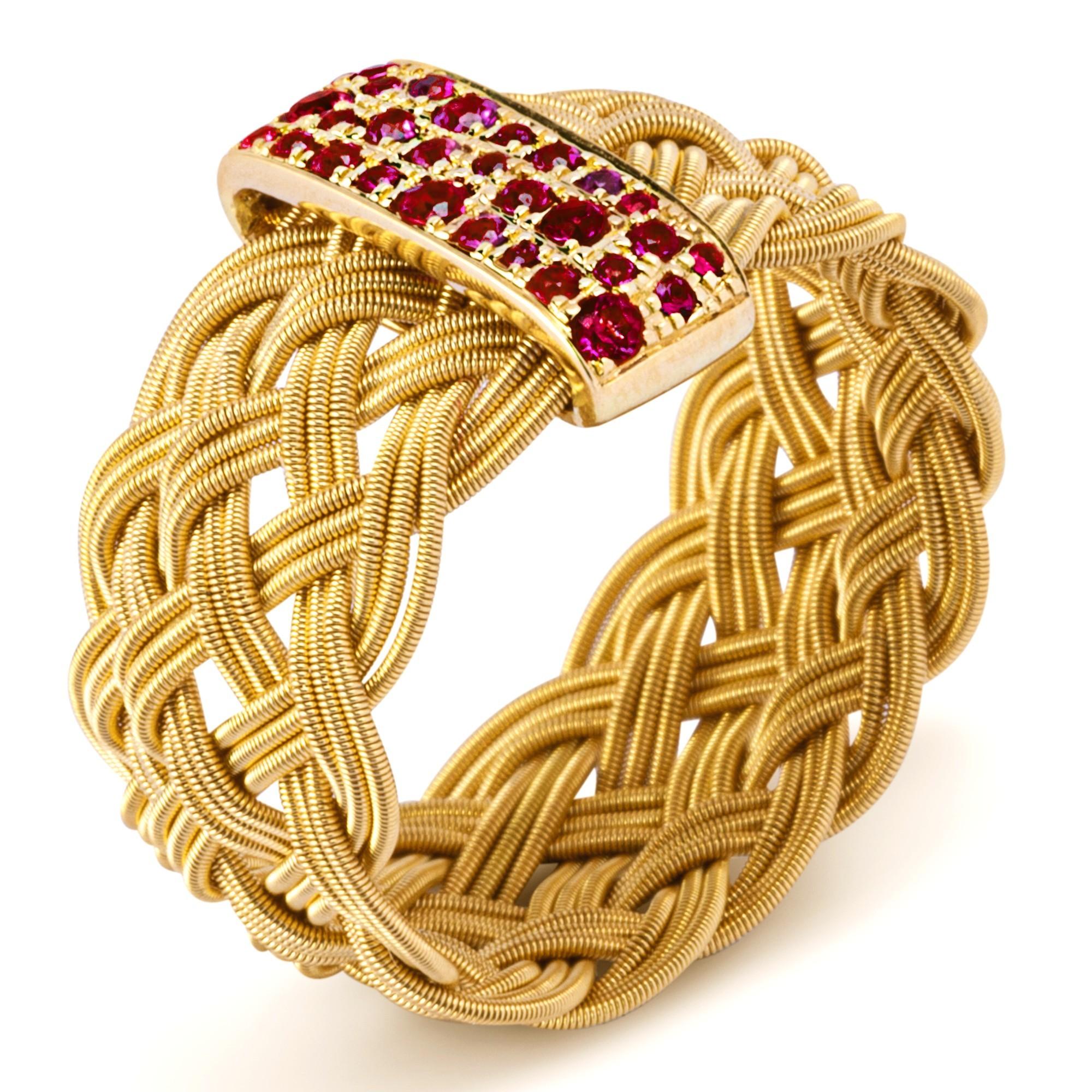 Alex Jona Ruby 18 Karat Yellow Gold Filigree Ring Band In New Condition For Sale In Torino, IT