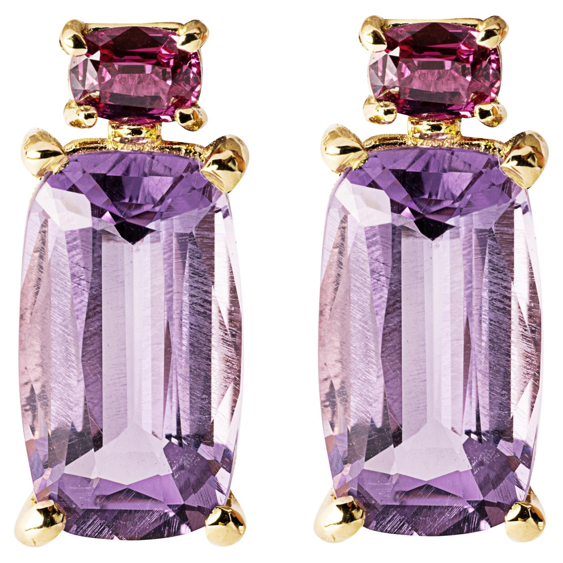 Alex Jona Ruby Amethyst 18 Karat Yellow Gold Earrings