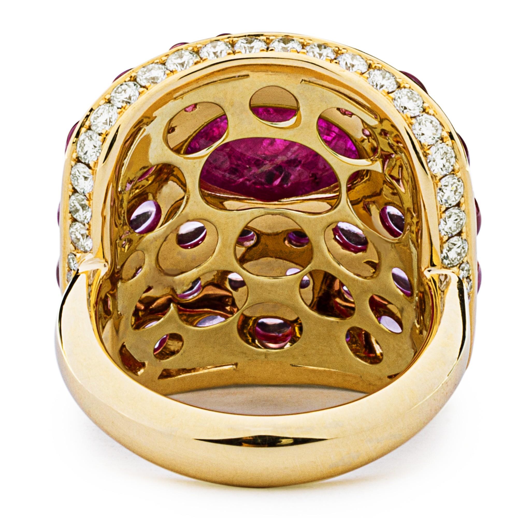 Alex Jona Ruby Pink Sapphire White Diamond 18 Karat Yellow Gold Ring For Sale 2