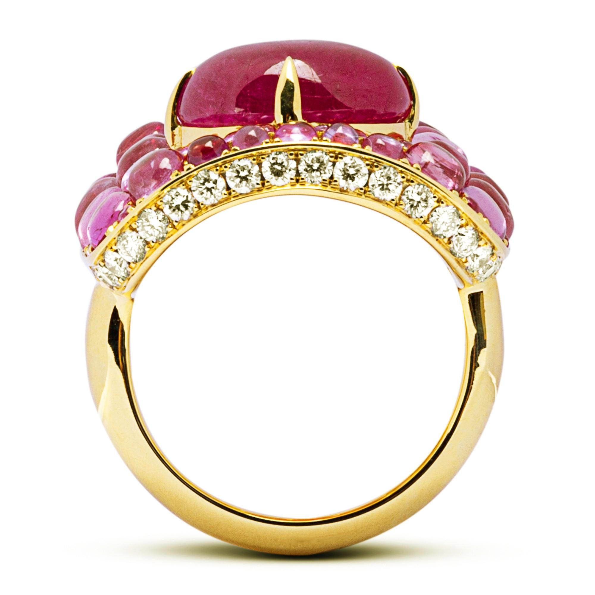 Women's Alex Jona Ruby Pink Sapphire White Diamond 18 Karat Yellow Gold Ring For Sale