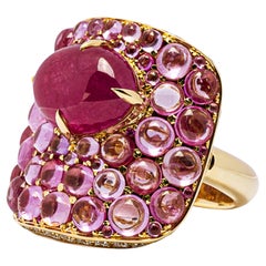 Alex Jona Ruby Pink Sapphire White Diamond 18 Karat Yellow Gold Ring