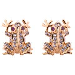 Alex Jona Boucles d'oreilles grenouille en or rose 18 carats avec rubis et diamants blancs