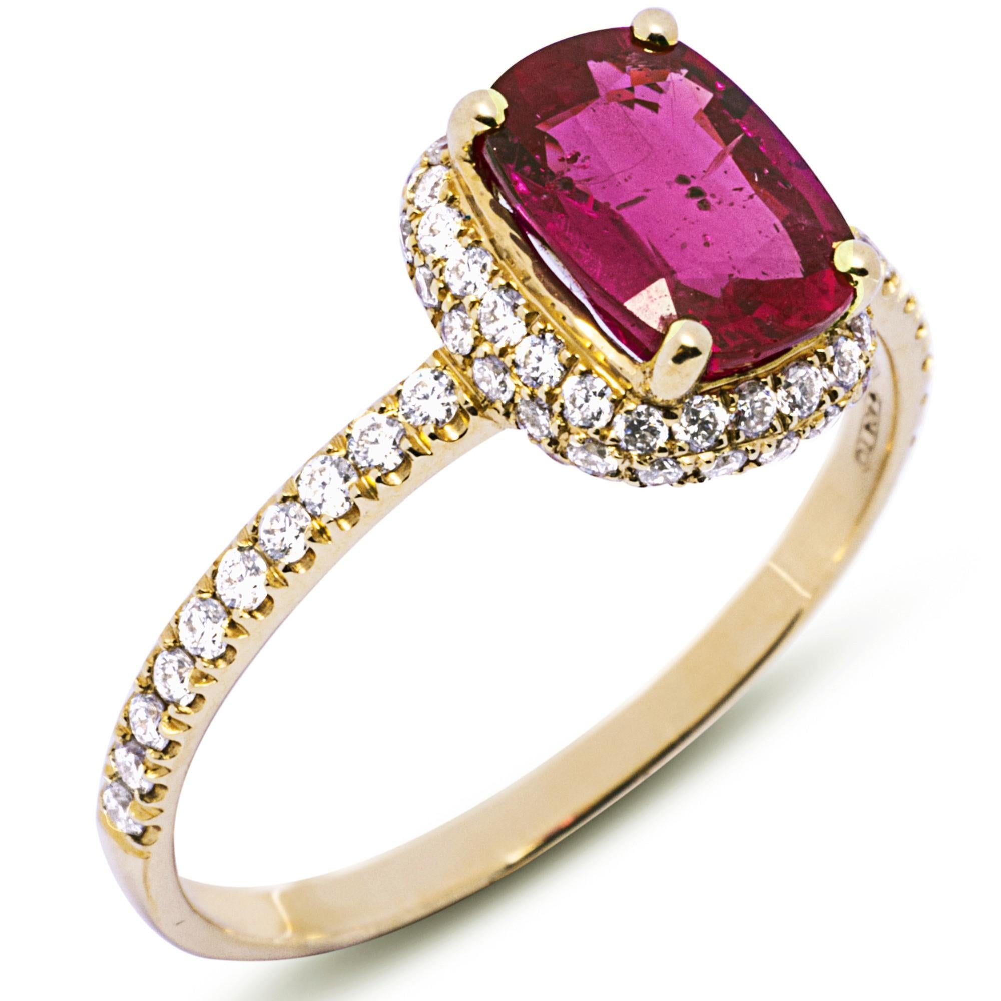 Square Cut Alex Jona Ruby White Diamond 18 Karat Yellow Gold Solitaire Ring For Sale