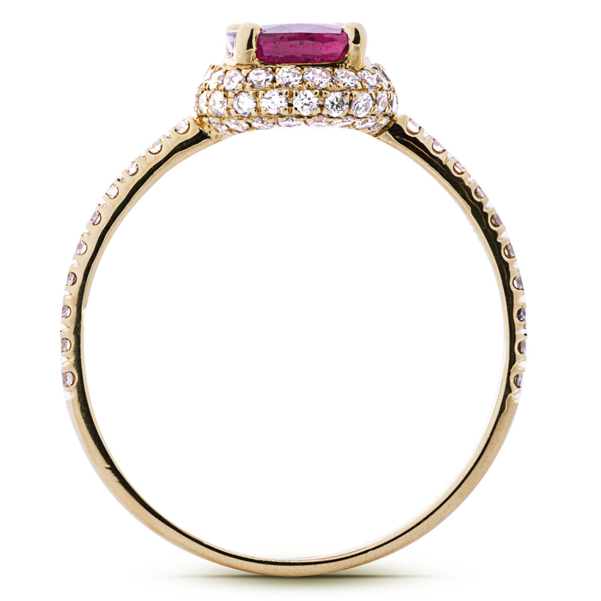 Women's Alex Jona Ruby White Diamond 18 Karat Yellow Gold Solitaire Ring For Sale