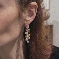 Alex Jona Sapphire White Diamond 18 Karat Yellow Gold Chandelier Earrings