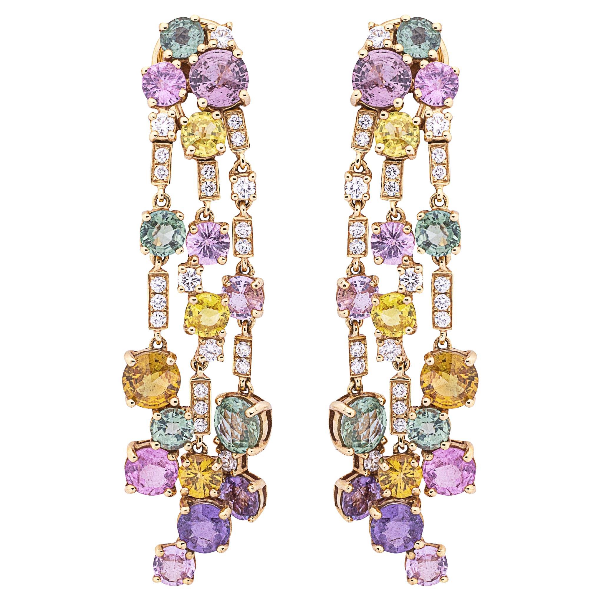 Alex Jona Sapphire White Diamond 18 Karat Yellow Gold Chandelier Earrings