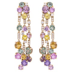 Pendientes Araña Alex Jona Zafiro Blanco Diamante Oro Amarillo 18 Kilates