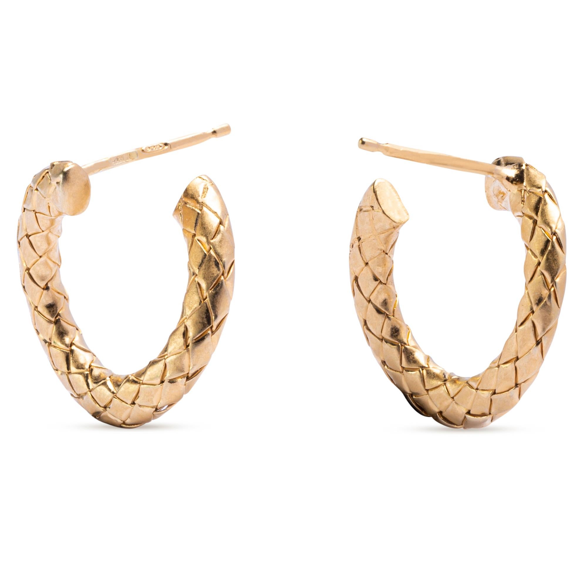 Alex Jona Satin Gold-Plated Sterling Silver Wooven Curb Hoop Earrings 1