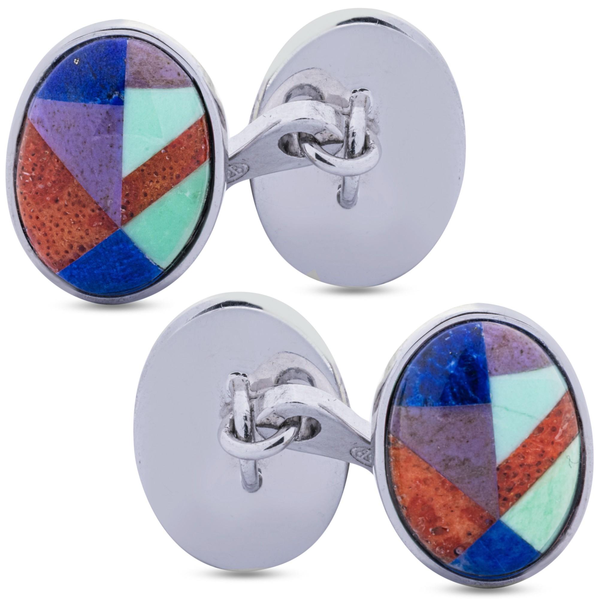 Alex Jona Semi Precious Stone Double Sterling Silver Manschettenknöpfe im Zustand „Neu“ im Angebot in Lugano, CH