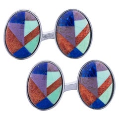 Alex Jona Semi Precious Stone Double Sterling Silver Cufflinks