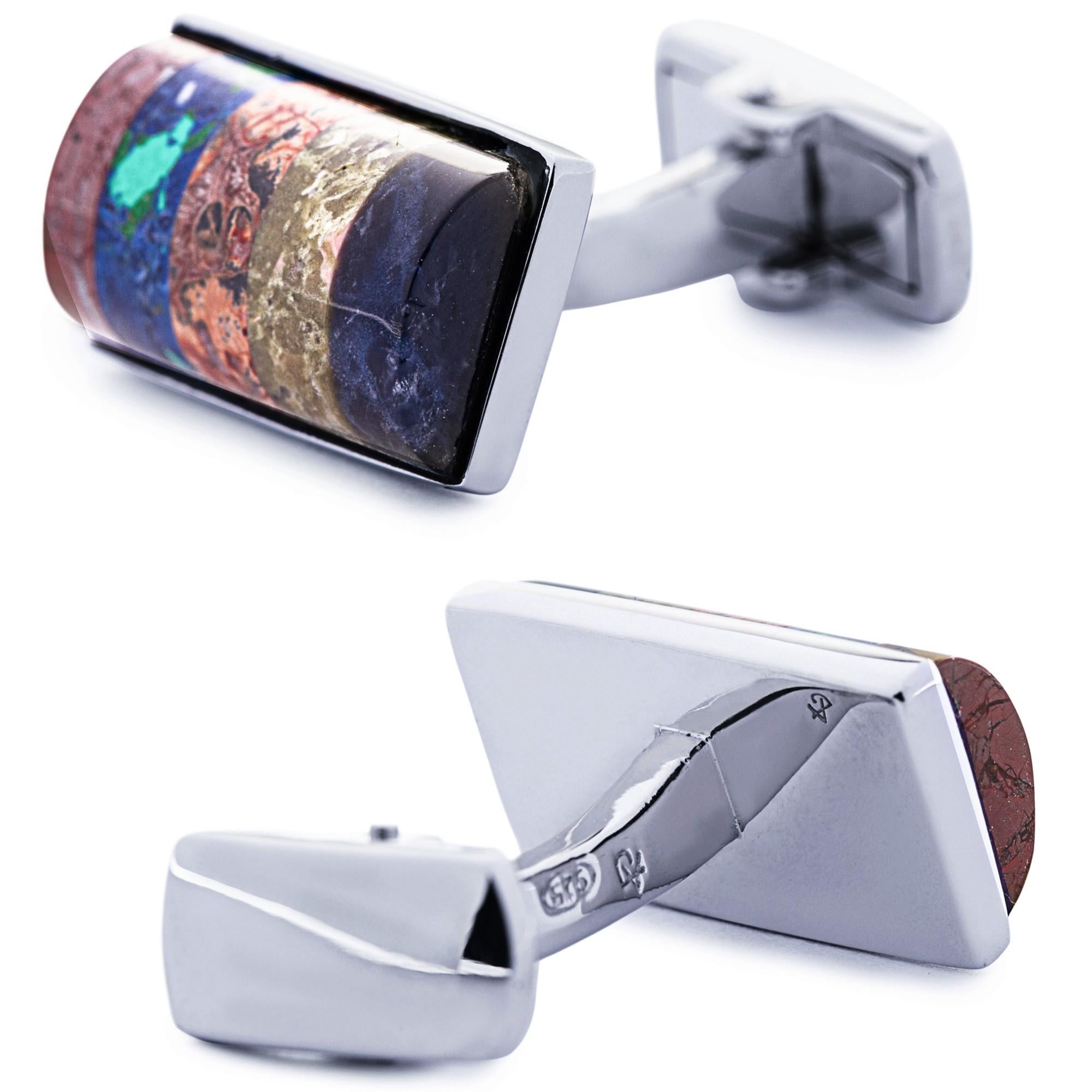 Taglio baguette Gemelli Alex Jona in argento con pietre semipreziose in vendita