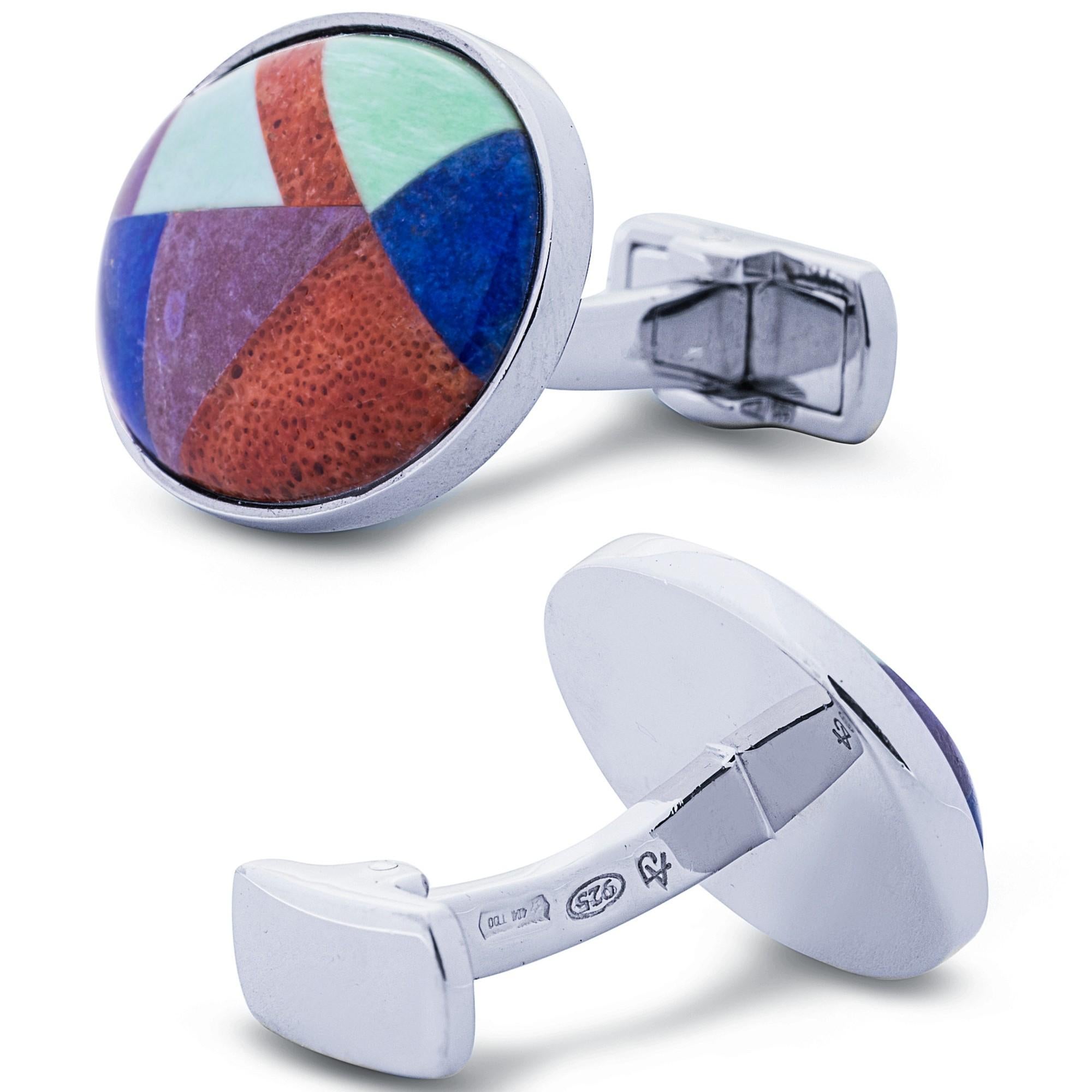 Boutons de manchette en argent sterling avec pierres semi-précieuses d'Alex Jona Neuf - En vente à Torino, Piedmont