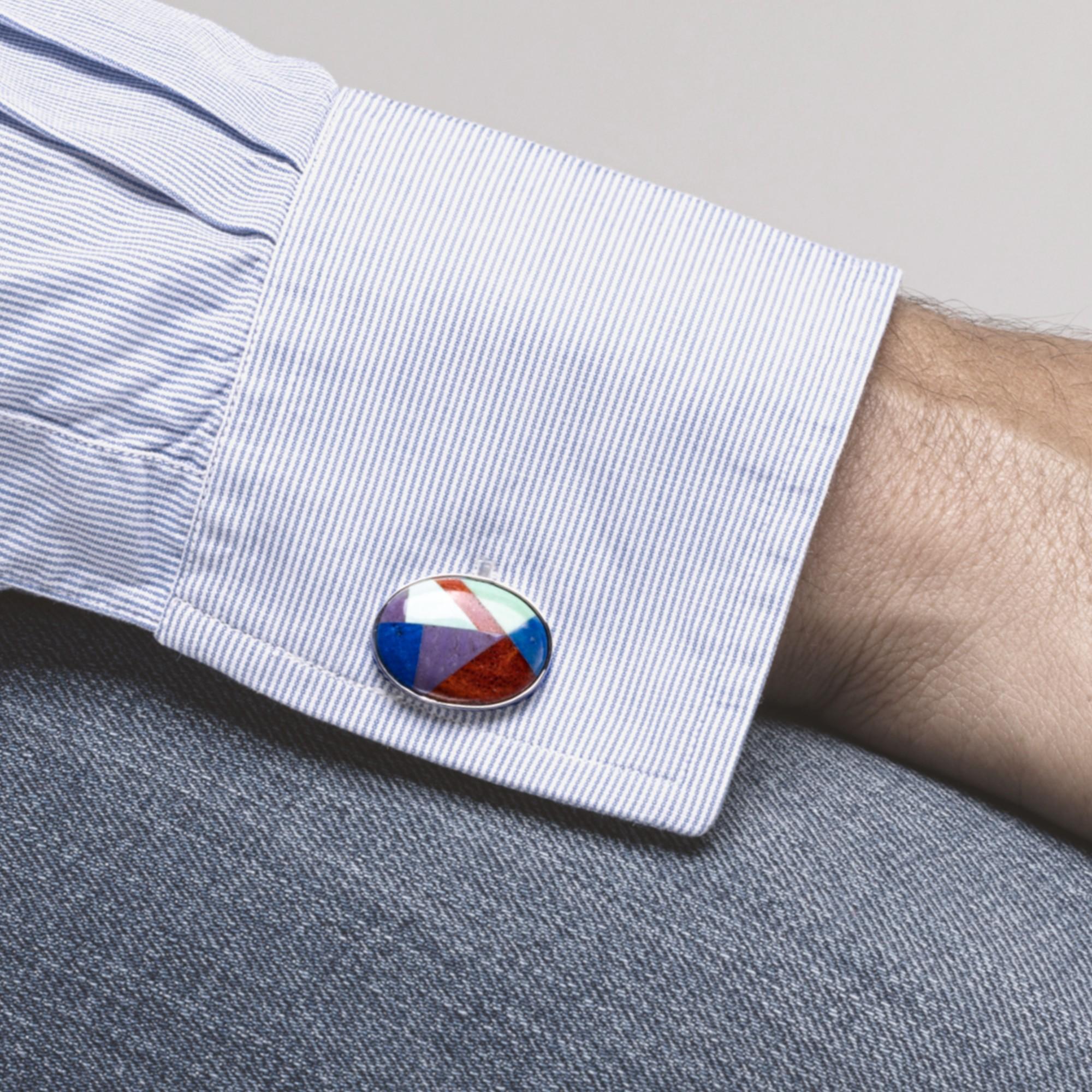 Boutons de manchette en argent sterling avec pierres semi-précieuses d'Alex Jona Pour hommes en vente