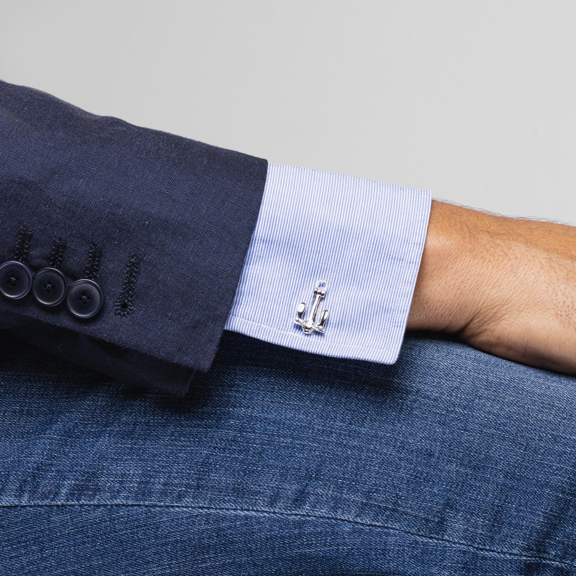 Alex Jona design collection, hand crafted in Italy,  ship's anchor Sterling Silver cufflinks.  
Alex Jona cufflinks stand out, not only for their special design and for the excellent quality, but also for the careful attention given to details