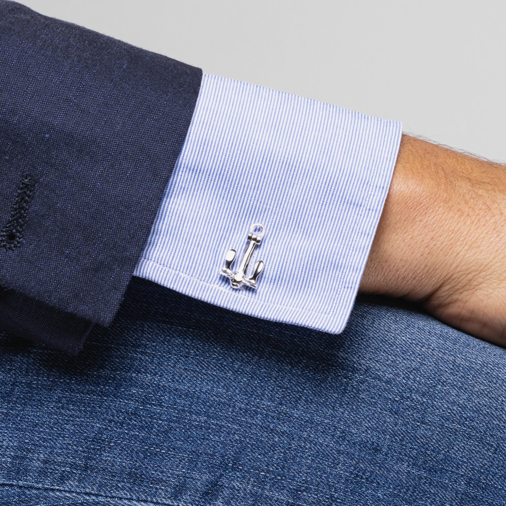 Alex Jona Ship's Anchor Sterling Silver Cufflinks In New Condition For Sale In Torino, IT