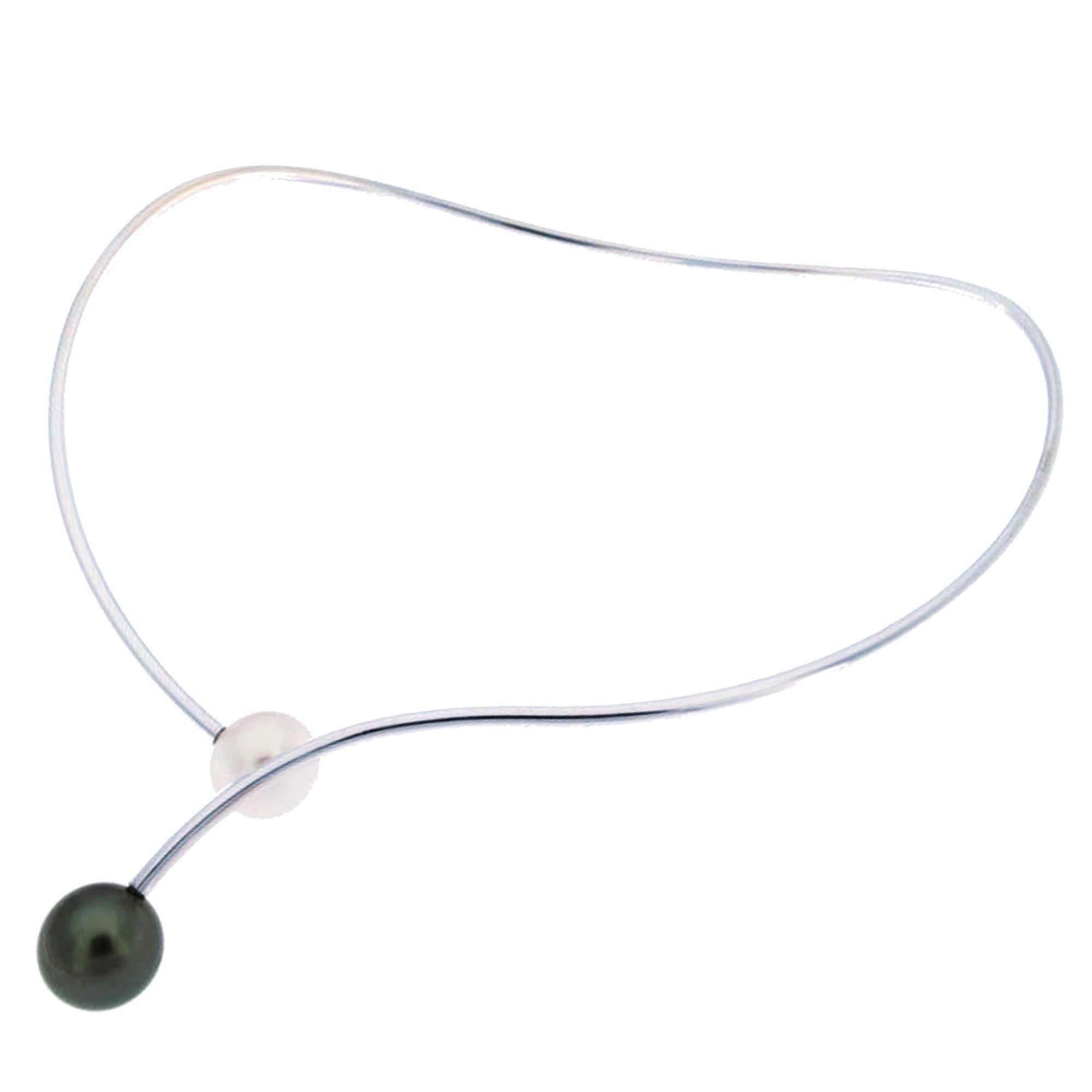Round Cut Alex Jona South Sea and Tahitian Pearl 18 Karat White Gold Choker Necklace For Sale