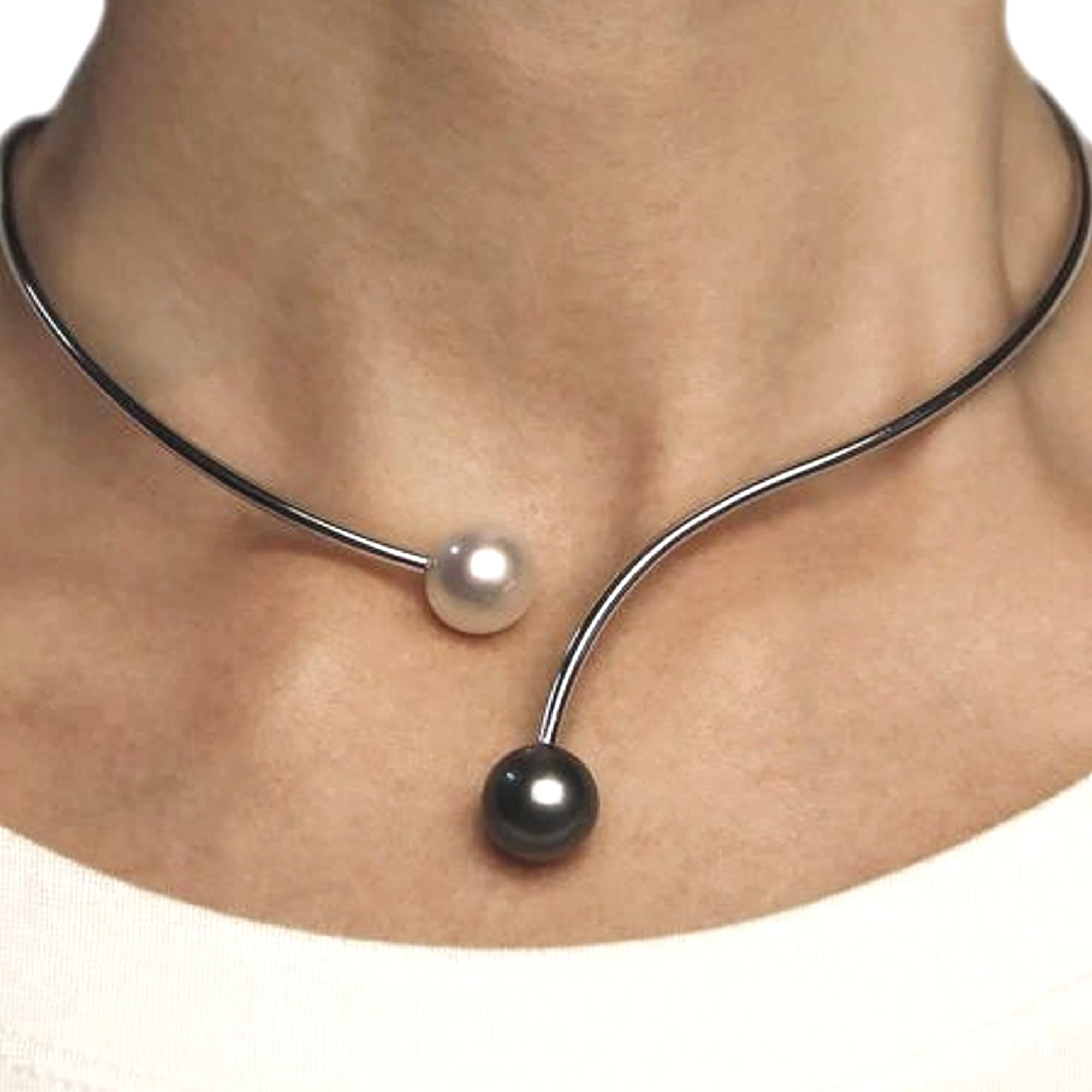 Alex Jona South Sea and Tahitian Pearl 18 Karat White Gold Choker Necklace In New Condition For Sale In Torino, IT