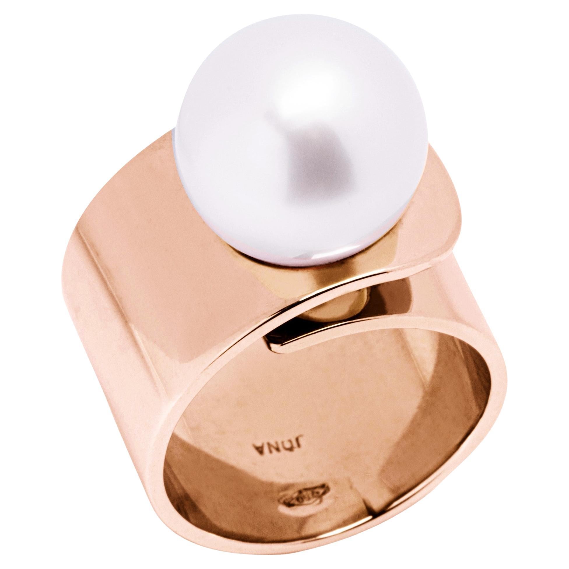 Alex Jona South Sea Pearl 18 Karat Rose Gold overlapping Band Ring For Sale