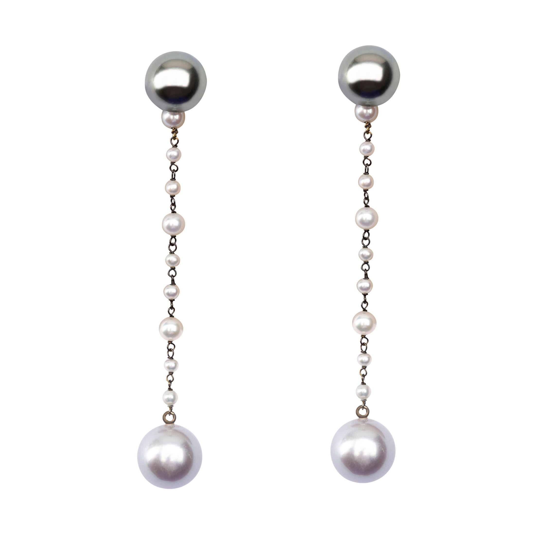 Alex Jona South Sea Pearl 18 Karat White Gold Dangle Earrings For Sale