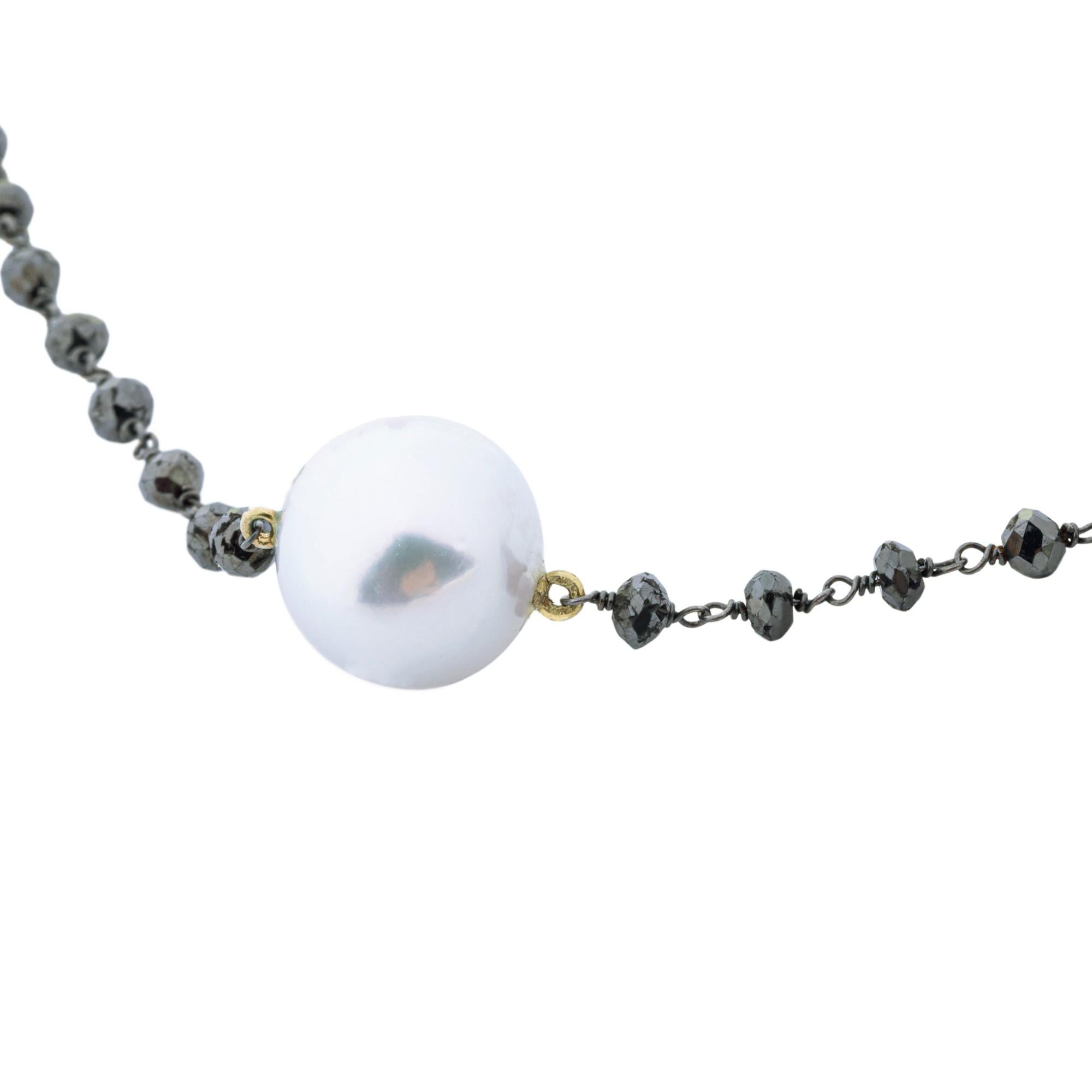 Round Cut Alex Jona South Sea Pearl Black Diamond 18 Karat Black Gold Long Necklace For Sale