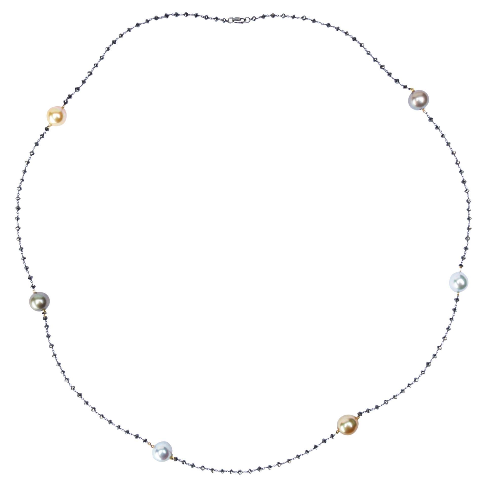 Lange Halskette von Alex Jona aus 18 Karat Schwarzgold mit Südseeperle und schwarzem Diamant