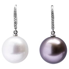 Alex Jona South Sea Pearl White Diamond 18 Karat White Gold Dangle Earrings