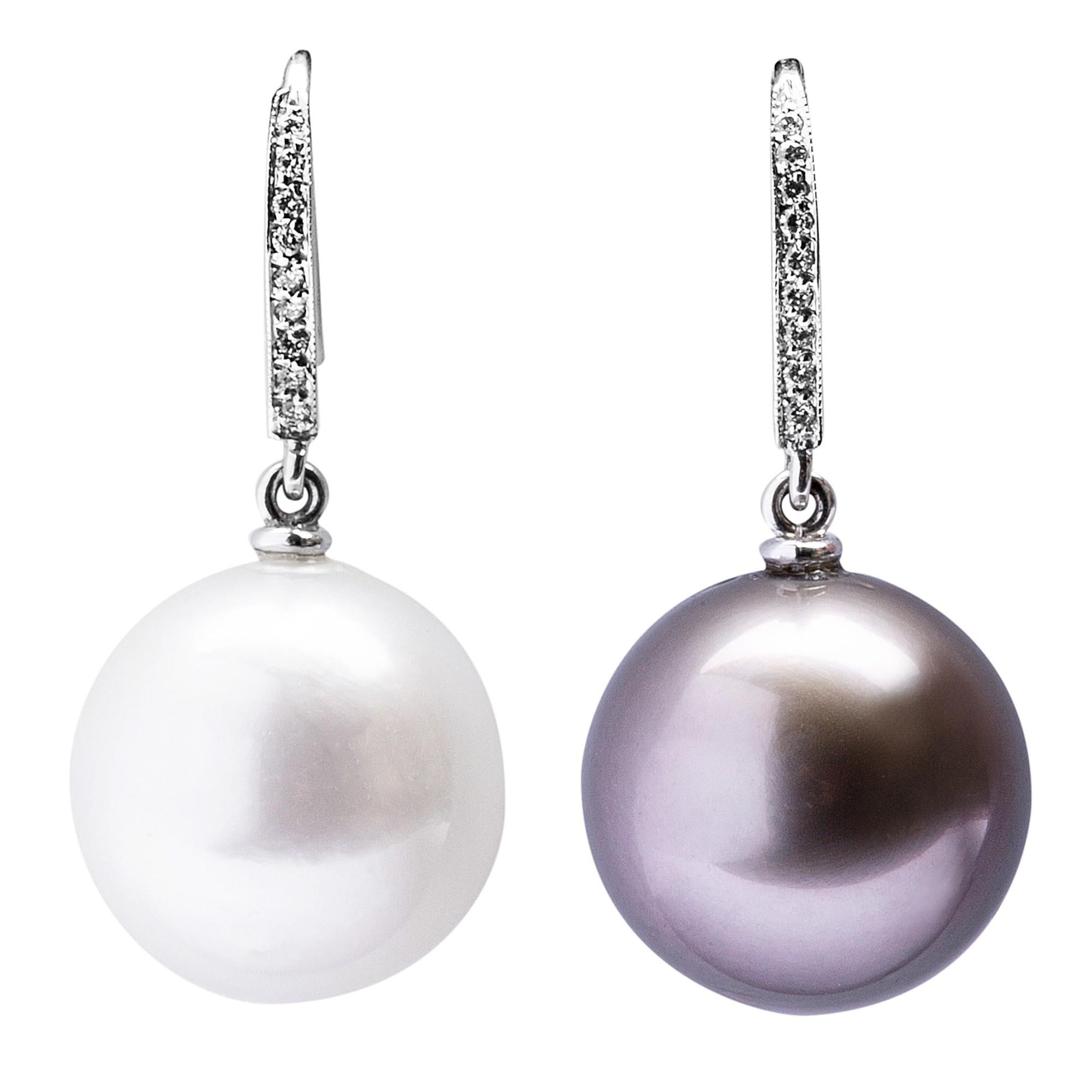 Alex Jona South Sea Pearl White Diamond 18 Karat White Gold Dangle Earrings