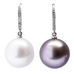 Alex Jona South Sea Pearl White Diamond 18 Karat White Gold Dangle Earrings