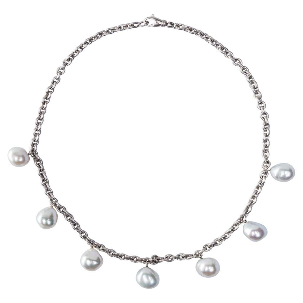 Alex Jona South Sea Baroque Light Grey Pearl 18Karat White Gold Necklace For Sale