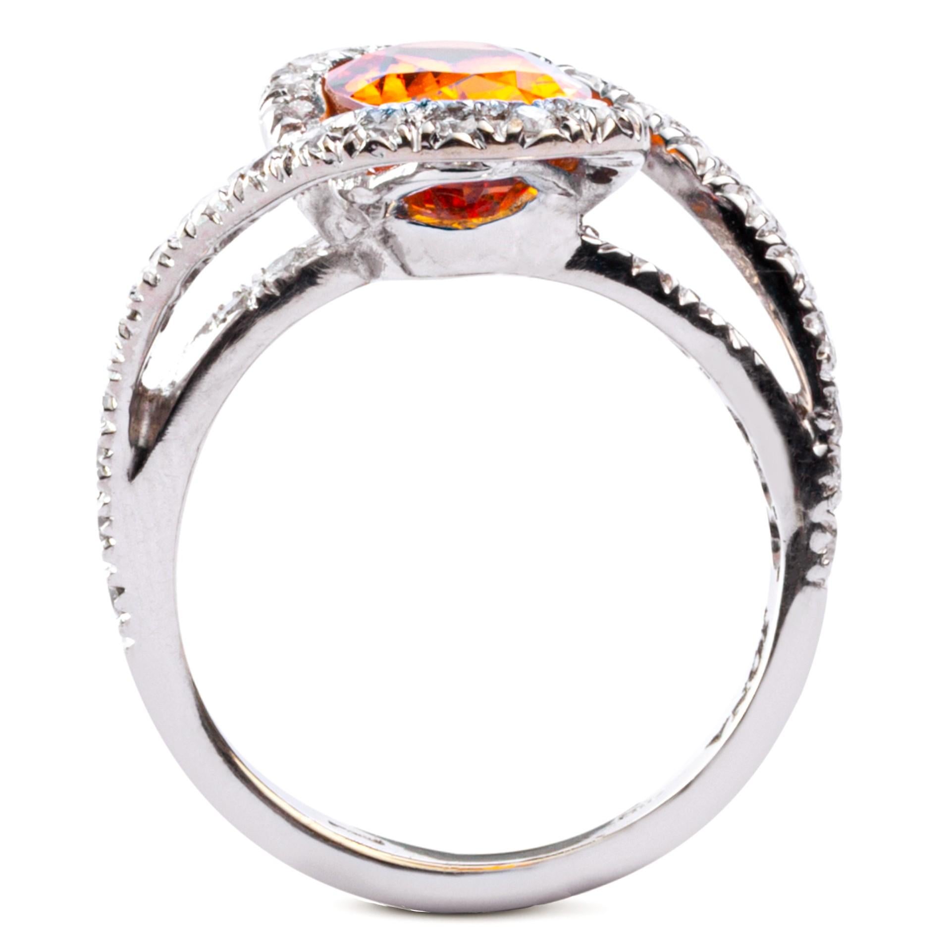 Alex Jona Spessartite Garnet White Diamond 18 Karat White Gold Solitaire Ring In New Condition For Sale In Torino, IT